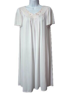 Miss Elaine Traditional Satin Nightgown S Nylon Embroider Flower Sheer Pale Pink